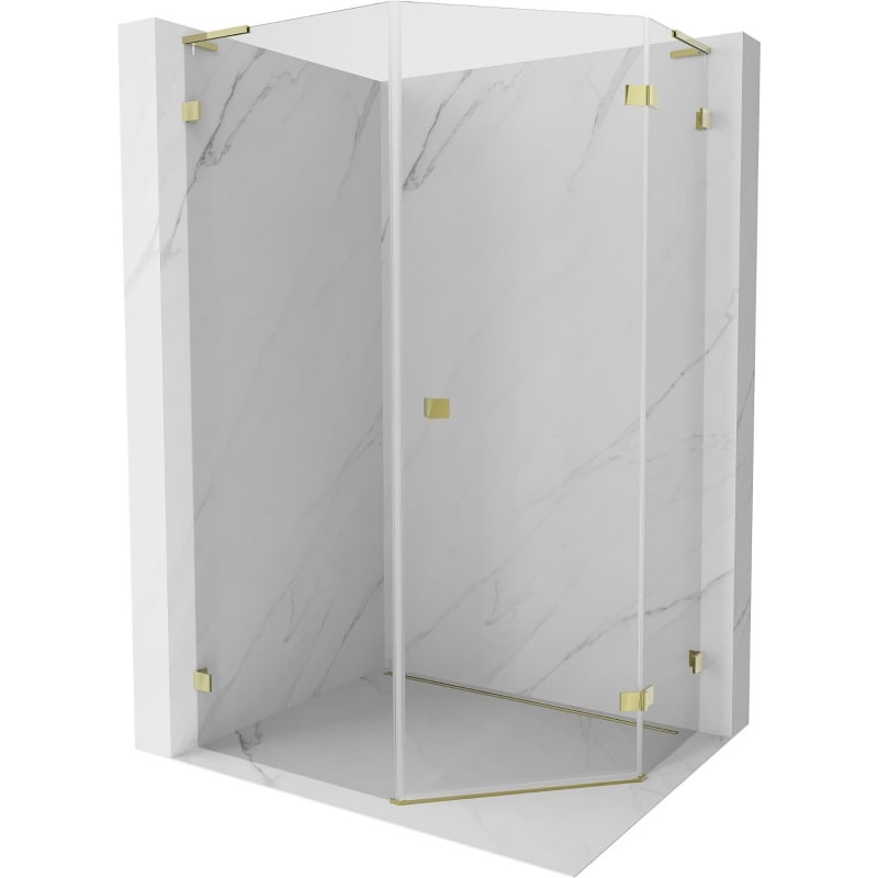 Mexen Lunar L cabină de duș pentagonală cu deschidere dreaptă 90 x 100 cm, transparent, auriu - 831L-090P-100L-50-00-P