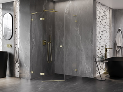 Mexen Lunar L ötszögletű zuhanykabin, balra nyitható, 80 x 90 cm, átlátszó, arany kefélt - 831L-080L-090P-55-00-L