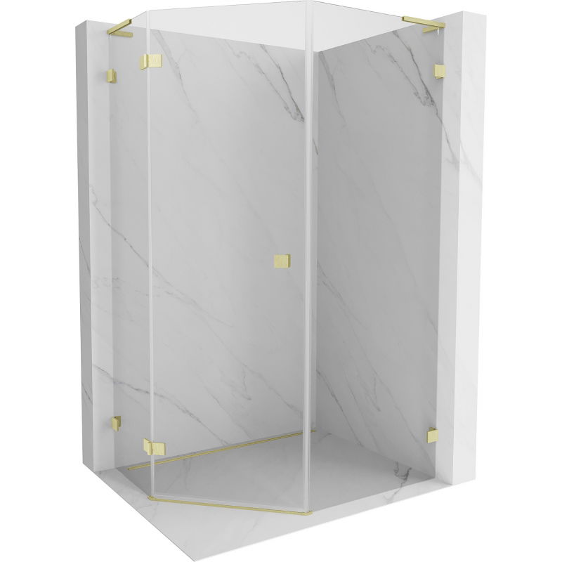 Mexen Lunar L cabină de duș pentagonală basculantă stânga 80 x 100 cm, transparentă, auriu periat - 831L-080L-100P-55-00-L