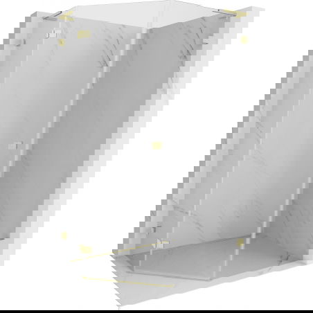 Mexen Lunar L cabină de duș pentagonală basculantă stânga 80 x 100 cm, transparentă, auriu periat - 831L-080L-100P-55-00-L