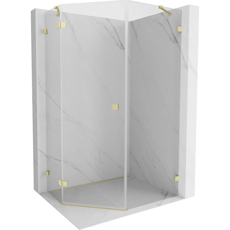 Cabină de duș pentagonală rabatabilă stânga Mexen Lunar 80 x 90 cm, transparent, auriu periat - 831-080L-090P-55-00-L