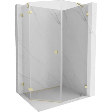 Mexen Lunar cabină de duș pentagonală pivotantă stânga 90 x 100 cm, transparent, aurit periat - 831-090L-100P-55-00-L