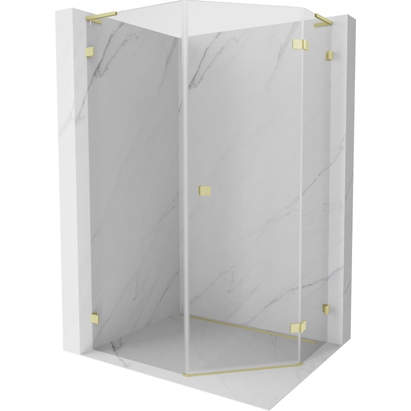 Mexen Lunar L cabină de duș pentagonală cu deschidere pe dreapta 80 x 90 cm, transparentă, auriu periat - 831L-080P-090L-55-00-P