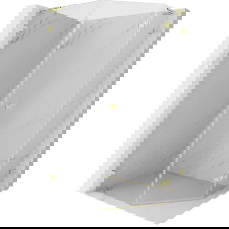 Mexen Lunar L cabină de duș pentagonală cu deschidere pe dreapta 80 x 90 cm, transparentă, auriu periat - 831L-080P-090L-55-00-P