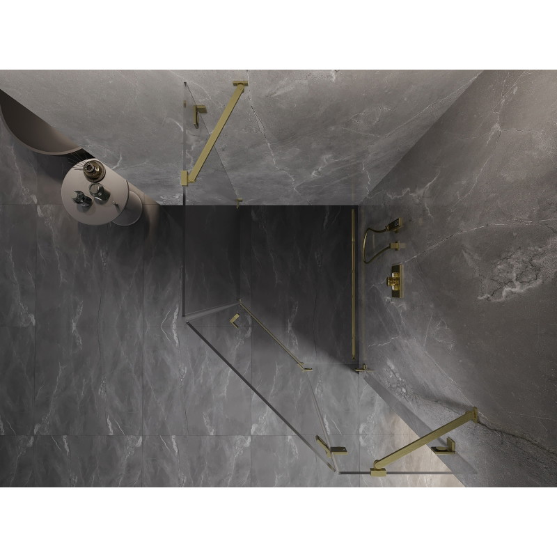 Mexen Lunar cabina de duș pentagonală cu deschidere dreaptă 80 x 90 cm, transparentă, auriu periat - 831-080P-090L-55-00-P