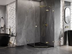 Mexen Lunar ötszögletű jobbos zuhanykabin 90 x 100 cm, átlátszó, arany kefélt - 831-090P-100L-55-00-P