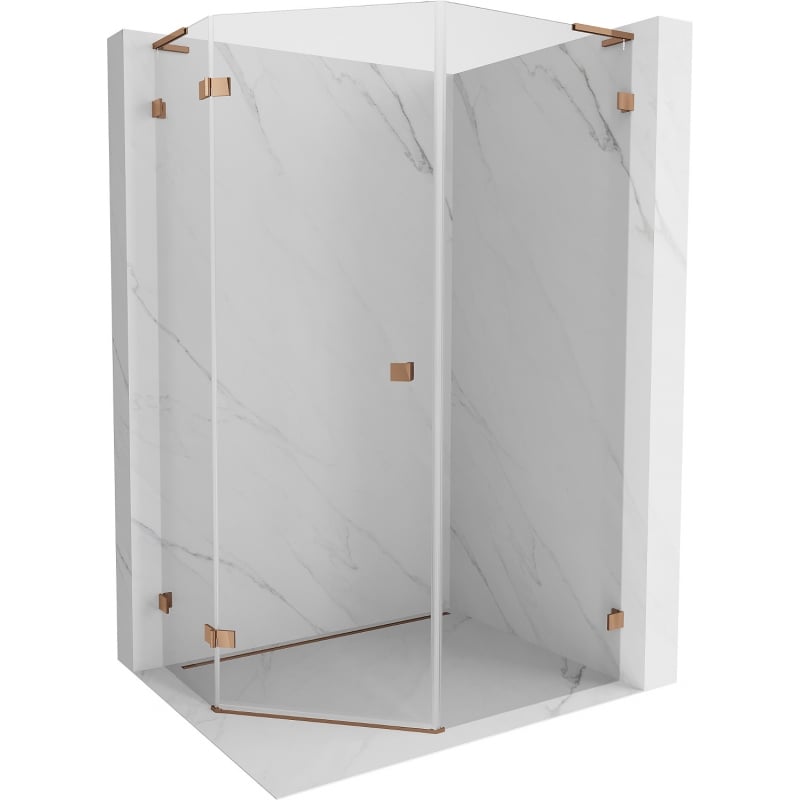 Cabină de duș pentagonală Mexen Lunar L cu ușă batantă stânga 80 x 90 cm, transparent, aur roz - 831L-080L-090P-60-00-L
