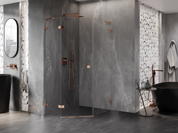 Mexen Lunar L cabină de duș pentagonală cu ușă stângă rabatabilă 80 x 90 cm, transparent, aur roz - 831L-080L-090P-60-00-L