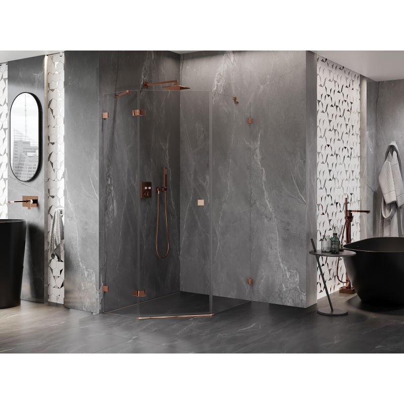 Mexen Lunar cabină de duș pentagonală cu ușă batantă stânga 80 x 90 cm, transparent, aur roz - 831-080L-090P-60-00-L