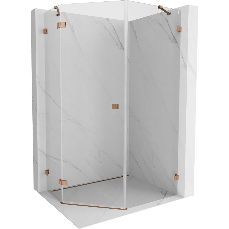Mexen Lunar cabină de duș pentagonală cu deschidere stânga 90 x 100 cm, transparentă, aur roz - 831-090L-100P-60-00-L
