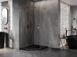 Mexen Lunar Cabină de duș pentagonală pivotantă pe stânga 90 x 100 cm, transparent, aur roz - 831-090L-100P-60-00-L