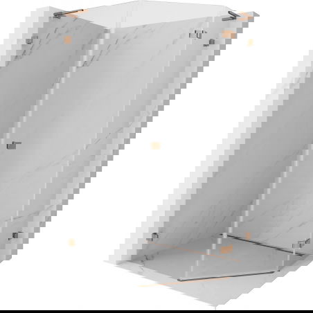 Mexen Lunar L ötszögű, jobbos, nyíló zuhanykabin 80 x 100 cm, átlátszó, rózsaarany - 831L-080P-100L-60-00-P