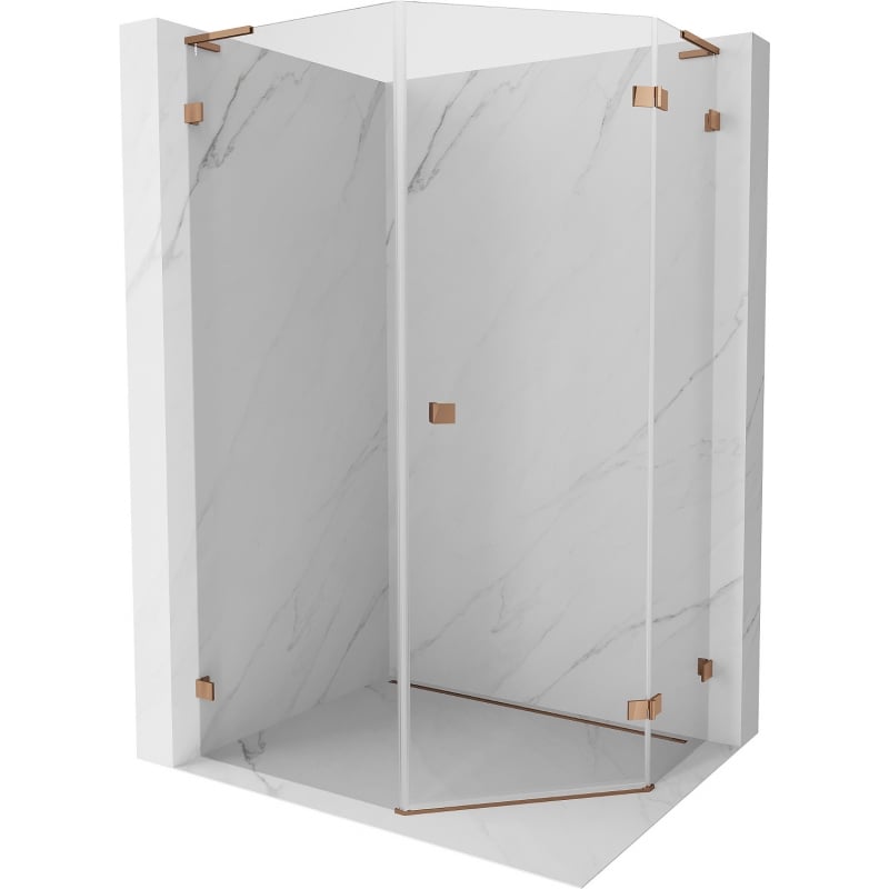 Mexen Lunar L cabină de duș pentagonală, rabatabilă dreapta 90 x 100 cm, transparent, aur roz - 831L-090P-100L-60-00-P