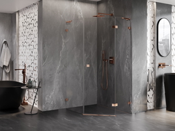 Mexen Lunar L cabină de duș pentagonală rabatabilă dreapta 90 x 100 cm, transparent, aur roz - 831L-090P-100L-60-00-P