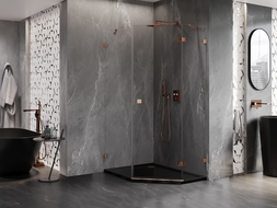 Mexen Lunar ötszögletű jobb oldalra nyíló zuhanykabin 90 x 100 cm, átlátszó, rózsaarany - 831-090P-100L-60-00-P