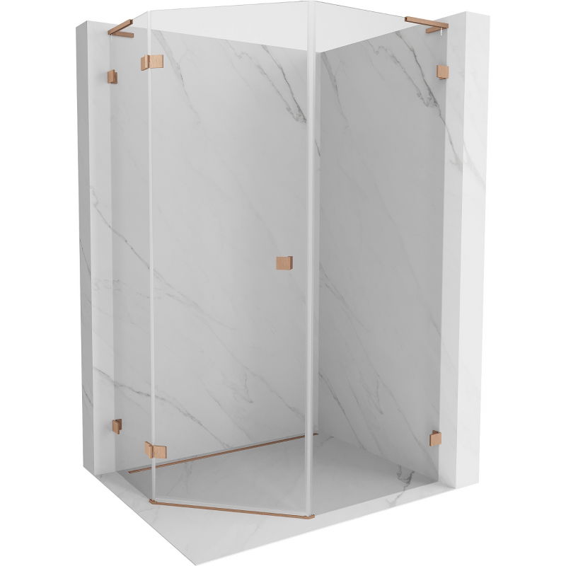 Cabină de duș pentagonală stânga, Mexen Lunar L, 80 x 90 cm, transparent, cupru periat - 831L-080L-090P-65-00-L