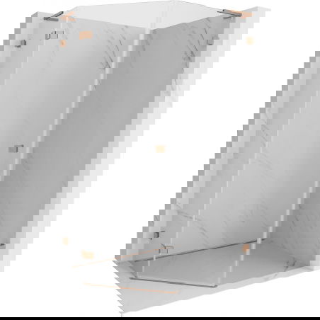 Mexen Lunar L ötszögletű zuhanykabin, balra nyíló 80 x 100 cm, áttetsző, csiszolt réz - 831L-080L-100P-65-00-L