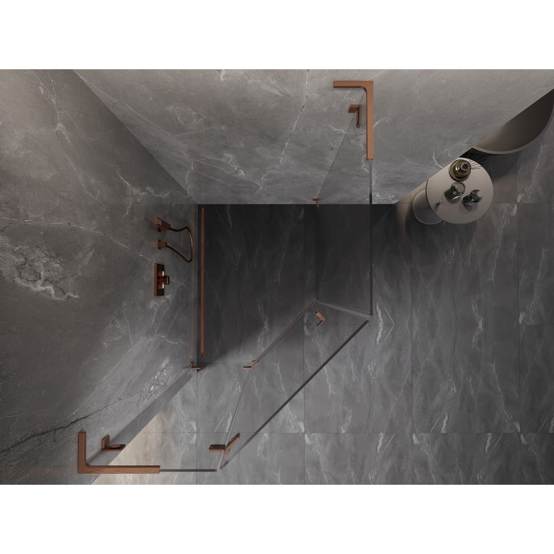 Mexen Lunar L ötszögletű zuhanykabin balra nyíló ajtóval 80 x 100 cm, átlátszó, csiszolt réz - 831L-080L-100P-65-00-L