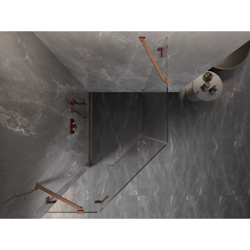 Mexen Lunar Cabină de duș pentagonală culisantă stânga 90 x 100 cm, transparentă, cupru periat - 831-090L-100P-65-00-L