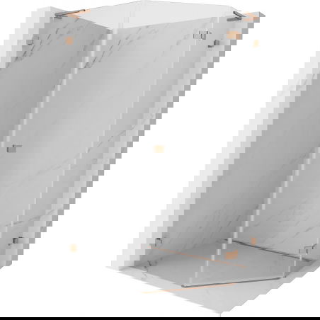 Mexen Lunar L ötszögletű jobboldali nyíló zuhanykabin 80 x 90 cm, átlátszó, csiszolt réz - 831L-080P-090L-65-00-P