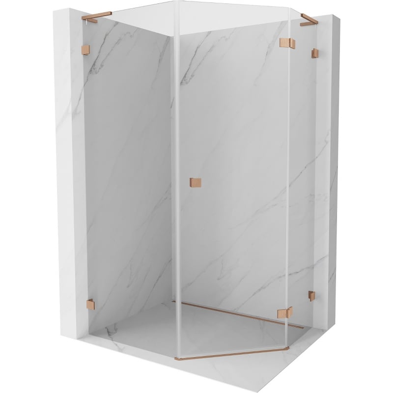 Mexen Lunar L cabină de duș pentagonală cu deschidere dreaptă 80 x 100 cm, transparent, cupru periat - 831L-080P-100L-65-00-P