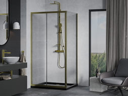 Mexen Apia cabină de duș extensibilă 110 x 70 cm, transparent, Aurie + cadă de duș Flat, Neagră - 840-110-070-50-00-4070G