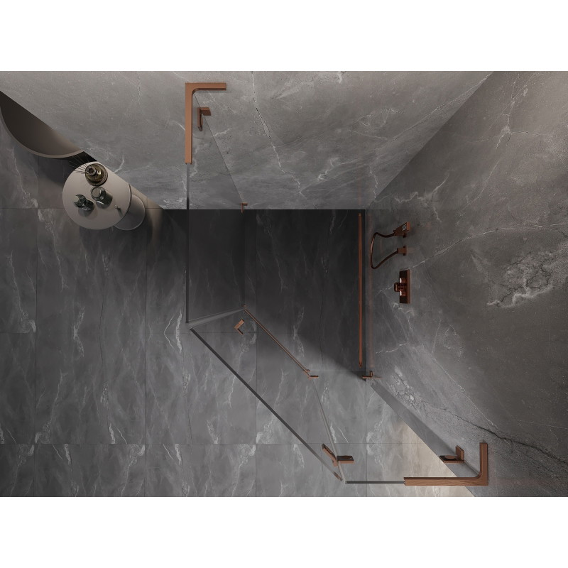 Mexen Lunar L cabina de duș pentagonală cu ușă dreapta 90 x 100 cm, transparent, cupru periat - 831L-090P-100L-65-00-P