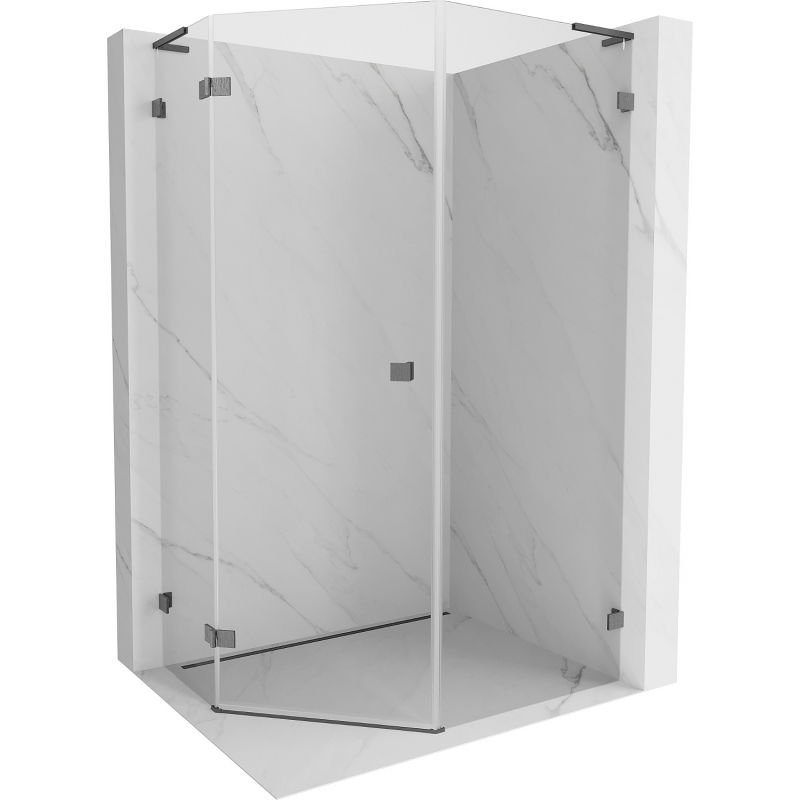 Mexen Lunar L ötszögletű zuhanykabin balra nyíló 80x90 cm, átlátszó, gun gray kefe - 831L-080L-090P-66-00-L