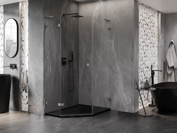 Mexen Lunar L ötszögletű zuhanykabin balra nyíló ajtóval 80x100 cm, átlátszó, gun gray szálcsiszolt - 831L-080L-100P-66-00-L