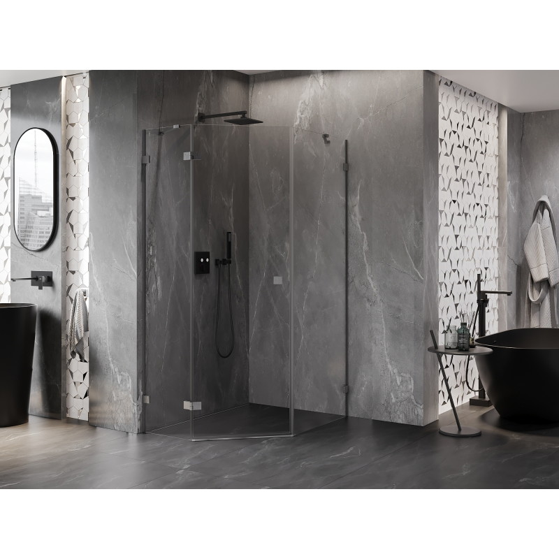 Mexen Lunar cabina de duș pentagonală cu deschidere stânga 80 x 90 cm, transparentă, gri armat mat - 831-080L-090P-66-00-L