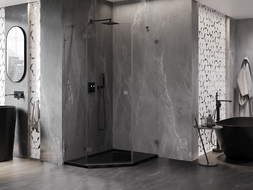 Mexen Lunar ötszögletű zuhanykabin balra nyíló 80 x 100 cm, átlátszó, gun gray kefe - 831-080L-100P-66-00-L