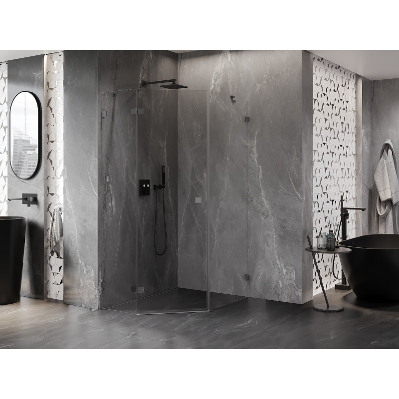 Mexen Lunar cabina de duș pentagonală cu deschidere stângă 80 x 100 cm, transparent, gri armat periat