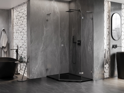 Mexen Lunar L cabina de duș pentagonală rabatabilă dreaptă 80x100 cm transparentă, gun gray periat - 831L-080P-100L-66-00-P
