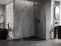 Mexen Lunar ötszögletű jobb oldali nyíló zuhanykabin 80 x 100 cm, átlátszó, kefélt pisztolyszürke - 831-080P-100L-66-00-P