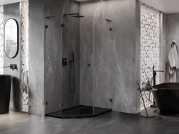 Mexen Lunar L cabină de duș pentagonală cu deschidere stânga 80 x 90 cm, transparentă, neagră - 831L-080L-090P-70-00-L