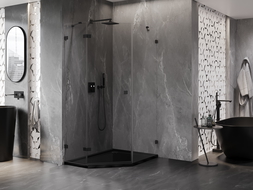 Mexen Lunar ötszögű nyíló bal oldali zuhanykabin 80 x 90 cm, átlátszó, fekete - 831-080L-090P-70-00-L