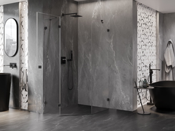 Mexen Lunar cabină de duș pentagonală cu deschidere spre stânga 90 x 100 cm, transparentă, neagră - 831-090L-100P-70-00-L
