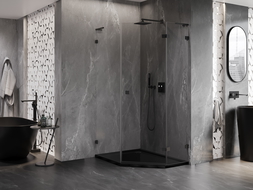 Mexen Lunar L cabină de duș pentagonală cu deschidere dreapta 90 x 100 cm, transparentă, neagră - 831L-090P-100L-70-00-P
