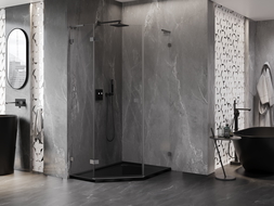 Mexen Lunar L cabină de duș pentagonală batantă stânga 90 x 100 cm, transparent, gun metal - 831L-090L-100P-95-00-L