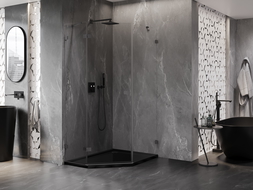 Mexen Lunar ötszögletű zuhanyfülke, balra nyíló, 80 x 90 cm, átlátszó, gun metal - 831-080L-090P-95-00-L