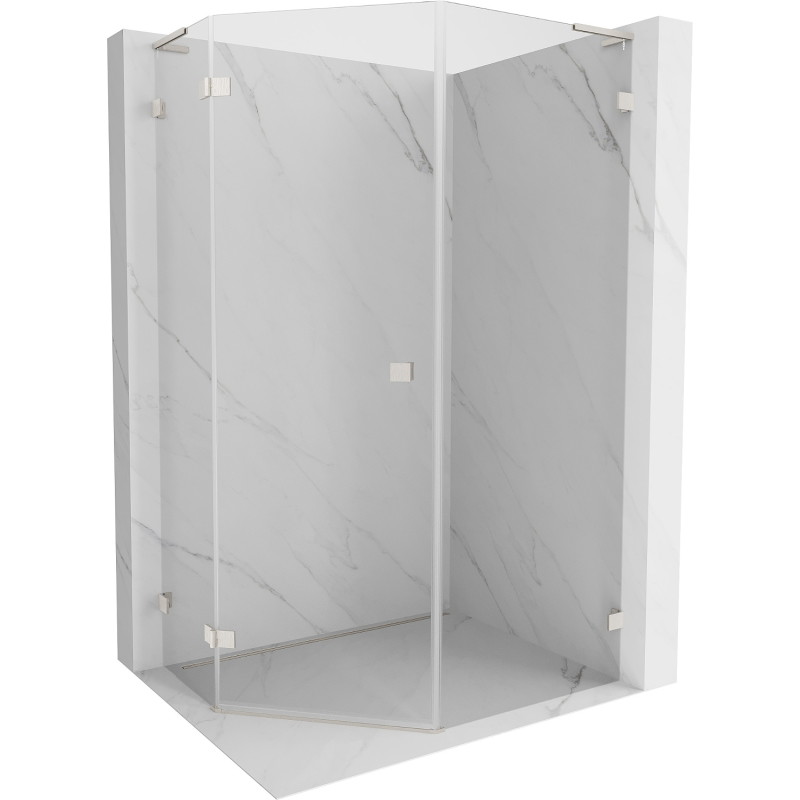 Mexen Lunar L cabina de duș pentagonală pivotantă stânga 80 x 100 cm, transparentă, nichel periat - 831L-080L-100P-97-00-L