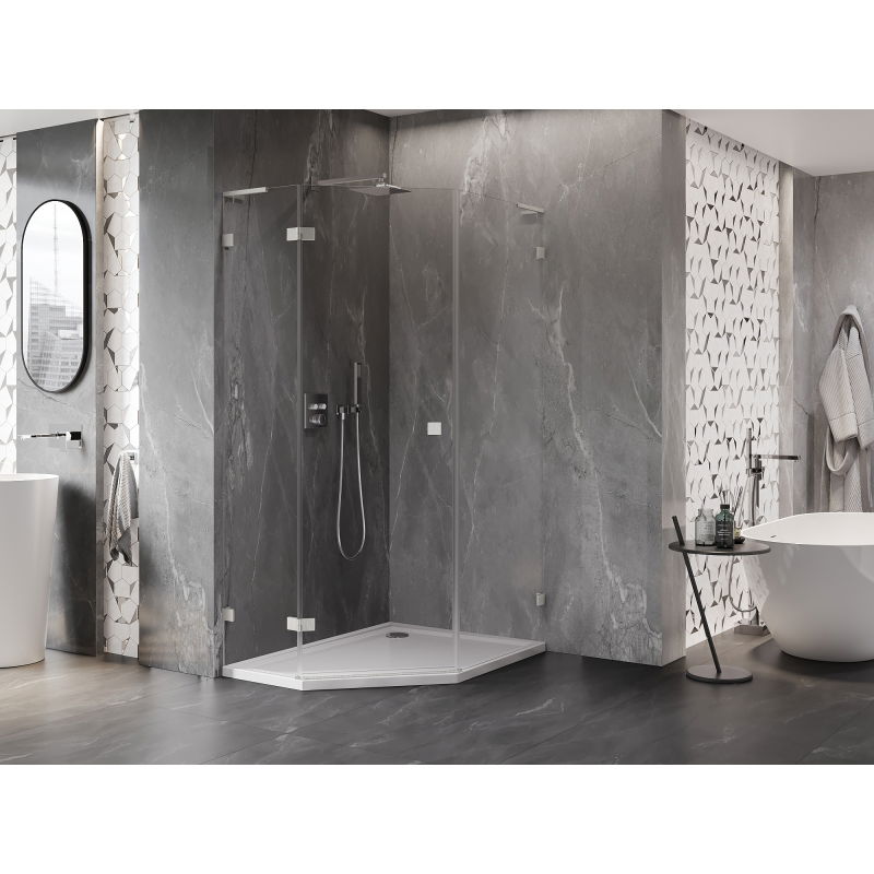 Mexen Lunar L cabină de duș pentagonală batantă stânga 80 x 100 cm, transparent, nichel periat - 831L-080L-100P-97-00-L