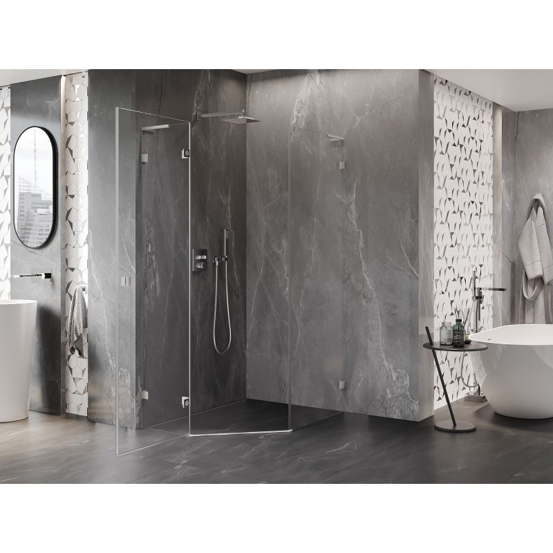 Mexen Lunar L cabină de duș pentagonală batantă stânga 80 x 100 cm, transparent, nichel periat - 831L-080L-100P-97-00-L