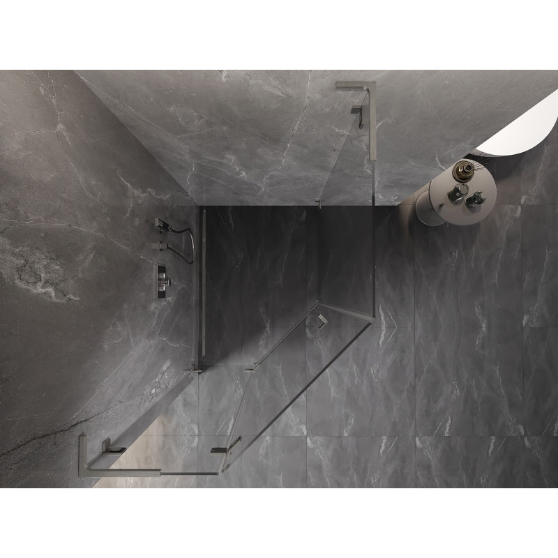 Mexen Lunar L cabina de duș pentagonală pivotantă stânga 80 x 100 cm, transparentă, nichel periat - 831L-080L-100P-97-00-L