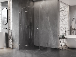 Mexen Lunar cabină de duș pentagonală rabatabilă stânga 80 x 90 cm, transparent, nichel periat - 831-080L-090P-97-00-L