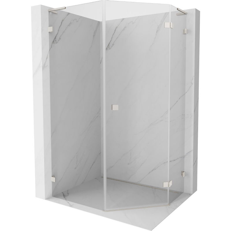 Mexen Lunar L cabină de duș pentagonală cu uși batante dreapta 80x100 cm, transparent, nichel periat - 831L-080P-100L-97-00-P