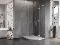 Mexen Lunar L ötszögletű zuhanykabin, jobbra nyíló 80x100 cm, átlátszó, kefélt nikkel - 831L-080P-100L-97-00-P