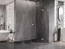 Mexen Lunar ötszögletű jobbos zuhanykabin 80 x 100 cm, átlátszó, szálcsiszolt nikkel - 831-080P-100L-97-00-P