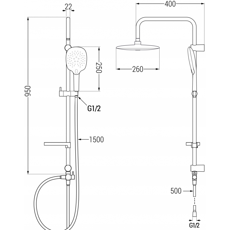 Mexen X22 coloană de duș, neagră - 798222291-70