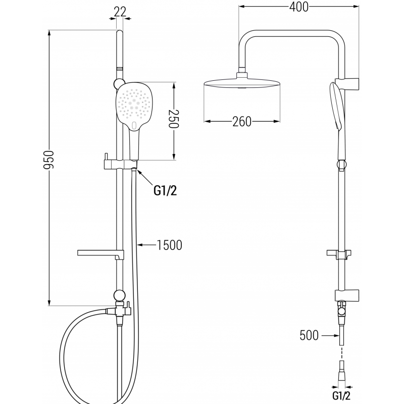 Mexen X22 zuhanyoszlop, fekete - 798222291-70